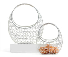 Load image into Gallery viewer, Add to the festive look of your home with this white wire basket set.  Styled with a comfort grip handles and oval design.  Use them to decorate for the season.  They will look lovely on your Easter table filled with colourful eggs or flowers. Perfect for using to gather all the treats from your egg hunt too!  Set Includes:  (1) Small - 6.5&quot; x 7.5&quot; (1) Large - 9.5&quot; x 10&quot; Material:  Metal
