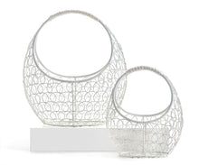 Load image into Gallery viewer, Add to the festive look of your home with this white wire basket set.  Styled with a comfort grip handles and oval design.  Use them to decorate for the season.  They will look lovely on your Easter table filled with colourful eggs or flowers. Perfect for using to gather all the treats from your egg hunt too!  Set Includes:  (1) Small - 6.5&quot; x 7.5&quot; (1) Large - 9.5&quot; x 10&quot; Material:  Metal
