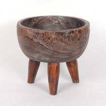 Load image into Gallery viewer, Rustic wooden bowls on legs are great for adding height to your decorative displays.  Add candles, greenery, prayer beads, etc.  Anything goes.  You will get a lot of compliments.  Dimensions: 7.5D 6H
