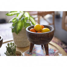 Load image into Gallery viewer, Rustic wooden bowls on legs are great for adding height to your decorative displays.  Add candles, greenery, prayer beads, etc.  Anything goes.  You will get a lot of compliments.  Dimensions: 7.5D 6H
