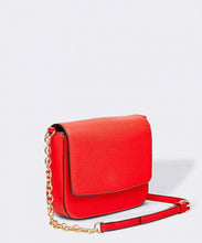 Load image into Gallery viewer, The Red Gemma Bag is an eye catching bag with it&#39;s structured body and chain feature.   A striking outfit addition that will carry your essentials on a special night out.     Features:  1 Zip Pockets 1 Card Slot Internal lining - Black/White Stripe Strap: Chain Feature Closure: Magnetic Clasp Material: Vegan Leather  Hardware: Light Gold  Dimensions: W18 x H16.5 x D6 cm
