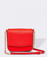 Load image into Gallery viewer, The Red Gemma Bag is an eye catching bag with it&#39;s structured body and chain feature.   A striking outfit addition that will carry your essentials on a special night out.     Features:  1 Zip Pockets 1 Card Slot Internal lining - Black/White Stripe Strap: Chain Feature Closure: Magnetic Clasp Material: Vegan Leather  Hardware: Light Gold  Dimensions: W18 x H16.5 x D6 cm
