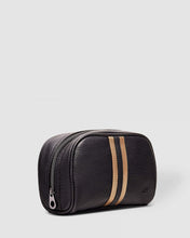Load image into Gallery viewer, The Sinatra Men’s Toiletry Case is a great men’s travel accessory. Designed to fit just the essentials, his toiletries will be organized, and compact with this travel cases’ four elasticated slip pockets and mesh zip pocket.2 Colours to choose from: Black Tan Pair it with the Gilbert Toiletry Case for a set that has him covered! Features: 4 Elastic Slip Pockets 1 Mesh Zip Pocket Lining: Nylon Closure: Secure Zip Material: Vegan Leather Hardware: Gun Metal W22 x H14 x D5cm. Shown: Black
