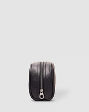 Load image into Gallery viewer, The Sinatra Men’s Toiletry Case is a great men’s travel accessory. Designed to fit just the essentials, his toiletries will be organized, and compact with this travel cases’ four elasticated slip pockets and mesh zip pocket.2 Colours to choose from: Black Tan Pair it with the Gilbert Toiletry Case for a set that has him covered! Features: 4 Elastic Slip Pockets 1 Mesh Zip Pocket Lining: Nylon Closure: Secure Zip Material: Vegan Leather Hardware: Gun Metal W22 x H14 x D5cm. Shown: Black
