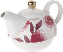 Load image into Gallery viewer, Teapot Set - Tea For One White &amp; Purple Ceramic with Gold Plated Lid Knob - Berry Floral (3 Piece Set)
