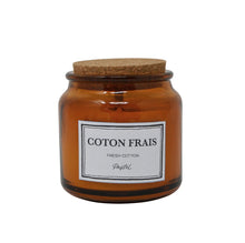 Load image into Gallery viewer, Candle - Apothecary Amber Glass Jar with Cork Lid and Wood Wick - Fresh Cotton Scent
