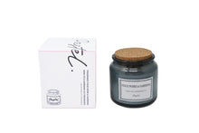 Load image into Gallery viewer, Candle - Apothecary Blue Glass Jar with Cork Lid and Wood Wick - Dark Fig &amp; Gardenia Lily Scent
