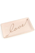 Load image into Gallery viewer, Our &quot;Love&quot; Trinket Dish features a pretty retro pink plate with the word &quot;love&quot; printed in shimmering gold.  Perfect for storing your favourite jewellery and trinkets, and perfect as a daily reminder to you or that someone special to love yourself. Size:  6.5&quot; x 4&quot;  Material: Ceramic  *Hand wash only 
