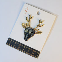 Load image into Gallery viewer, Holiday Accessory - Silver &amp; Gold Plated Resin Brooch -  Reindeers &amp; Bows

