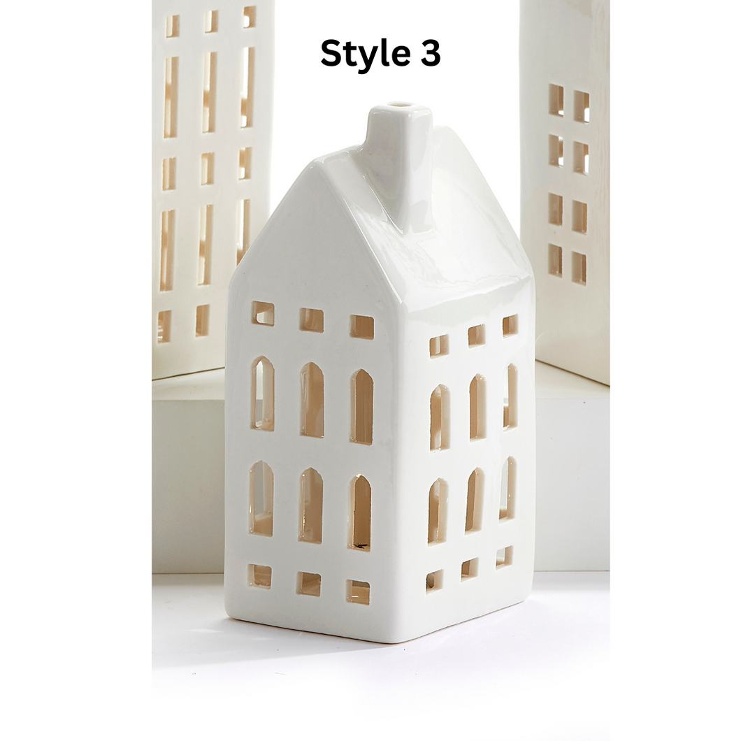 Holiday Decor - Ceramic House White - LED