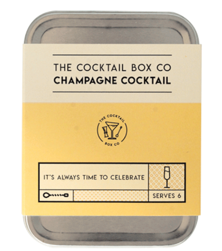 Each Box  Includes a custom designed fancy pants bartender's spoon & muddler, 3 cocktail picks and also a hand-knit cocktail napkin for spillage.  Champagne Cocktail Kit  This beautifully designed cocktail kit serves 6 hand-crafted premium Champagne Cocktails.  Includes high-quality organic ingredients: lavender, lemon & aromatic bitters as well as 6 perfectly cubed pieces of raw cane sugar.  Alcohol Not Included.  Intended for those of legal drinking age.