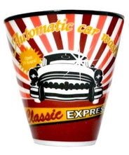 Load image into Gallery viewer, These Classic Retro 1950&#39;s Vintage-Style Auto Garage Espresso Demitasse Cups will ever go out of style.  Each beautiful porcelain cup has a unique Auto Garage design which pairs perfectly with any of our espresso machines.    4 Styles to choose from: Garage Express Tire Gasoline. Shown: Classic Express
