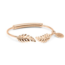 Load image into Gallery viewer, The Laurel Leaf Goddess Metal Cuff Bracelet in Rose Gold derives its roots from royalty - be sure this will impress those around you!  This elegant piece demands attention when being worn on its own or as part of the Lainey Stack , Exclusively from Kinsley Armelle.  Details:  Style: Cuff Material: 18K Rose Gold Ion Plated Stainless Steel Size: 6.5 - 8 Inch Circumference
