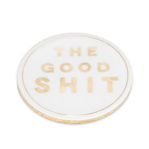 Your guests won’t have to wonder what you’re serving them with this cheeky “The Good Shit” Coaster. Crafted out of ceramic and cork with elegant gold lettering, this coaster will definitely make your guests feel like they’re the privileged few.  Size:  4