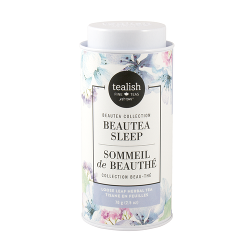 Beautea Sleep Herbal Tea includes lulling valerian, chamomile flowers, and passion flower combine with notes of lavender, cherry, and lemon.  A perfect tea for a simple pleasure or bedtime.  Make it part of your daily routine. Caffeine free.  Key Benefits:  Hydrating Stress relieving   Provides a healthy nights sleep INGREDIENTS: rooibos, chamomile, linden flowers, passion flower, cranberry, lemon balm, lemon verbena, anise, lavender, valerian, natural flavours.
