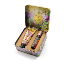 Load image into Gallery viewer, This Barefoot Venus Lemon Freckle Perfect Pair Set takes your favourite fragrance on the go with the Rollerball Perfume Oil and mini Lemon Freckle Instant Hand Repair Cream.  A perfect pair inside a beautiful keepsake tin.   Set Includes:  Rollerball - Made with Simmondsia Chinensis (jojoba) Seed Oil, Fragrance (parfume) Hand Repair Cream - Made with: Shea Butter, Mango Seed Butter, Olive Oil, Soybean Oil Size:   Rollerball - 8 ml Hand Repair - 20 ml

