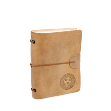 Load image into Gallery viewer, Made for notes-on-the-go. This pretty and personal Leather Notebook fits any bag.  Filled with with replenishable unlined art paper to keep yourself organized.  Great for recipes, to-do lists, work details, or just doodles and daily thoughts.  Perfect as an Inspirational Journal for yourself or someone who loves to put their thoughts to paper.  2 Colours to choose from:  Tan Grey Materials:  Leather Paper:  Crafted from coloured genuine leather, Dimensions: 6.5&quot;H x 4.5&quot;W x 1&quot;D Shown: Tan
