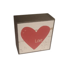 Load image into Gallery viewer, Everyone wants to be appreciated and these blocks show how much you care.  The Heart + Love speaks volume and is a visual reminder and will be smile starters in any room decor. The blocks can be placed on any surface in your home, or hung on the wall.    Makes a great Valentine&#39;s Day, Birthday, Mother&#39;s/Father&#39;s Day or Just Because Gift.  Size:  4&quot; x 4&quot; x 2&quot;  Materials: Wood and paint

