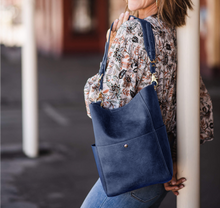 Load image into Gallery viewer, Handbag- Vegan Leather with Removable Internal Bag - Margie Bucket Bag Steel Blue
