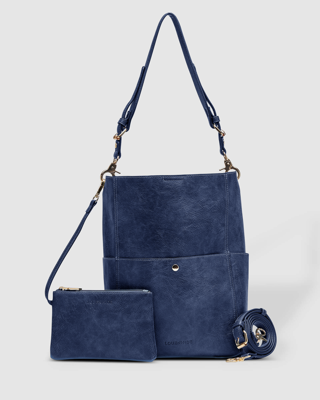Handbag- Vegan Leather with Removable Internal Bag - Margie Bucket Bag Steel Blue