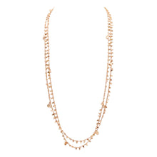 Load image into Gallery viewer, The Maya Rose Gold Wrap Bracelet/Necklace brings the party right to you. This piece allows you to wear your piece as a wrapped bracelet or a layered necklace, making this a wonderful piece to add versatility to your collection. We know you will love the Maya Wrap. Exclusively from Kinsley Armelle.  Details:  18K Rose Gold Ion Plated Stainless Steel 5 - 8.5 Inches Circumference / 56 Inches Length. Shown as a necklace
