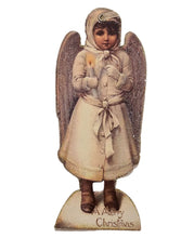 Load image into Gallery viewer, These lovely Cut Out Ornaments are like a window into the beautiful ornaments of Christmases past! The one side features a classic festive character, the other beautiful sparkles — a wonderfully vintage addition to any Christmas tree.   Add them to your gifts for an added special touch.  Size:  4&quot; L x .25&#39; T  Material:  Board.  Shown: A Merry Christmas Angel
