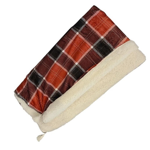 This cozy reversible throw is perfect for your seasonal decor.  Traditional plaid design on one side and soft and fuzzy sherpa on the other, adorned with cute tassels to make this a festive home decor.  Perfect for a chilly Christmas morning unwrapping gifts by the fireplace.  Pair it with our Sherpa socks and a candle for the ultimate seasonal gift.  Size:  60 × 50 in  Acrylic/Polyester