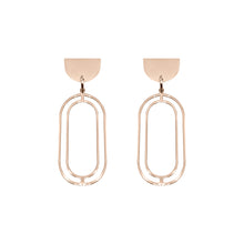 Load image into Gallery viewer, The Olivia Goddess Earrings in rose gold derives it&#39;s roots from royalty. These elegant drop earring demand attention when being worn; be sure this will impress those around you!  Exclusively from Kinsley Armelle.  Details:  18K Rose Gold Ion Plated Stainless Steel 2 Inches Length x 0.75 Inches Width
