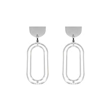 Load image into Gallery viewer, The Olivia Goddess Earrings in silver derives it&#39;s roots from royalty. These elegant drop earring demand attention when being worn; be sure this will impress those around you!  Exclusively from Kinsley Armelle.  Details:  Sliver Ion Plated Stainless Steel 2 Inches Length x 0.75 Inches Width
