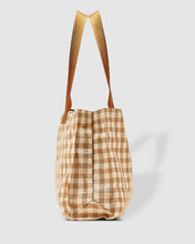 Load image into Gallery viewer, The Simpson Beach Bag is a summer essential for daytime trips or holiday adventures. Finished with a stylish coated jute exterior. This summer beach tote is a must have to venture off to the cottage, boat cruise, picnic or weekend getaway in style this summer! Features: 1 Zip Hanging Wallet Pocket Internal Lining: Coated Jute Strap: Short Strap Height 16cm Strap: Long Strap Height 31cm Material: Coated Jute Hardware: Gunmetal Dimensions: W51 x H33 x D15 cm

