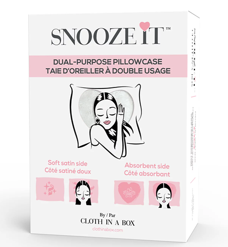 Snooze It Buttercream is a dual-use pillowcase offering both comfort and functionality. This innovative pillowcase offers an absorbent side and a satin side to accompany your nightly beauty sleep ritual!  Absorbent side:  Controls moisture; Absorbs excess water in wet hair without leaving your pillow wet; Perfect for overnight hair treatments. Satin side:  Gentle on the skin Helps keep hair shiny; Controls frizz; Protects eyelash extensions.