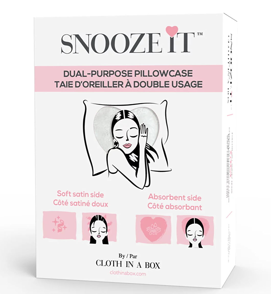 Snooze It Buttercream is a dual-use pillowcase offering both comfort and functionality. This innovative pillowcase offers an absorbent side and a satin side to accompany your nightly beauty sleep ritual!  Absorbent side:  Controls moisture; Absorbs excess water in wet hair without leaving your pillow wet; Perfect for overnight hair treatments. Satin side:  Gentle on the skin Helps keep hair shiny; Controls frizz; Protects eyelash extensions.