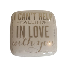 Load image into Gallery viewer, This one is a tribute to our parents and the love they shared. This beautiful ceramic white and gold Trinket Box is inscribed with the famous Elvis Presley song &quot;I Can&#39;t Help Falling In Love With You&quot;, which was one of our Mom&#39;s favourite songs, and one my dad either sang or played everyday for her. We couldn&#39;t think of a better decor piece for other&#39;s to continue the same sentiment, to express their love and store their treasured jewellery or keepsakes in. Size: 3.5&quot; x 3.5&quot; x 3.5&quot; Material: Ceramic
