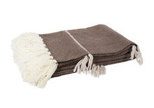 Load image into Gallery viewer, Get cozy with this gorgeous natural coloured wool throw with heavy ivory fringe.  Perfect for bundling up on those chilly mornings and evenings.  Size:  60 × 50 in  Material:  100% Wool
