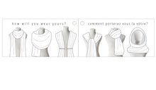 Load image into Gallery viewer, Illustrations of the different ways the Oversized Wrap Scarf can be worn.  6 ways
