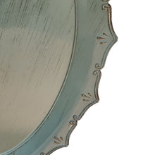 Load image into Gallery viewer, It&#39;s all in the details!  Get ready to make your table POP with this gorgeous turquois oval acrylic serving tray.  Its intricate detailed edge makes it elegant to use at the fanciest of indoor gatherings, yet its acrylic style makes it great for the outdoors too.  So pretty you will want to display it with our beads or candles on your coffee table.  Add some of our drinkware, or other home accessories for a great Mother&#39;s Day,  Birthday or Just Because gift.  Size:  19.5&quot;L x 13&quot; W x 1&quot; H  Material:  Acrylic
