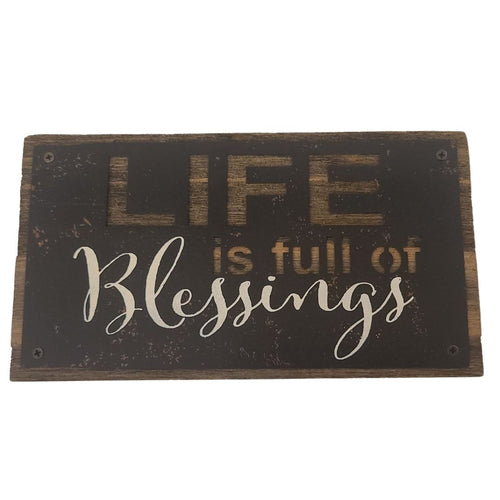 This rustic style painted iron on a wood plaque with inspirational printed 