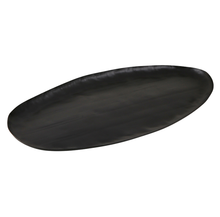 Load image into Gallery viewer, This gorgeous oval tray is our most versatile and sustainable piece yet.  Each one is uniquely designed with recycled iron, giving it a unique finish.  Perfect for any room to enhance your decor. Perfect for entryways, mantels, countertops, kitchen tabletops or coffee tables.  Makes a great hostess or house warming gift.  Add any of our candles, diffusers or beads for a completely sophisticated look.   Size:  19.75&quot; L x 8.25&quot; W  Material:  Recycled Iron  **Hand wipe with damp cloth
