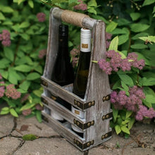 Load image into Gallery viewer, Bottle Caddy - Rustic Wood &amp; Metal with Twine Wrapped Handle
