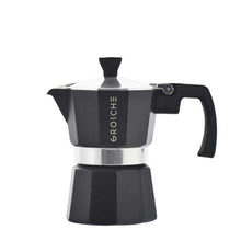 Load image into Gallery viewer, This Milano espresso machine is an elegant black espresso machine and is made from food safe aluminium with a heat resistant mahogany dip handle and knob, and a non-toxic silicon gasket seal. Medium-fine coffee grounds should be used with the espresso po
