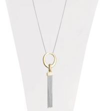 Load image into Gallery viewer, Necklace - Adjustable Silver Plated Long Chain with Gold Pendant and Metal Tassel
