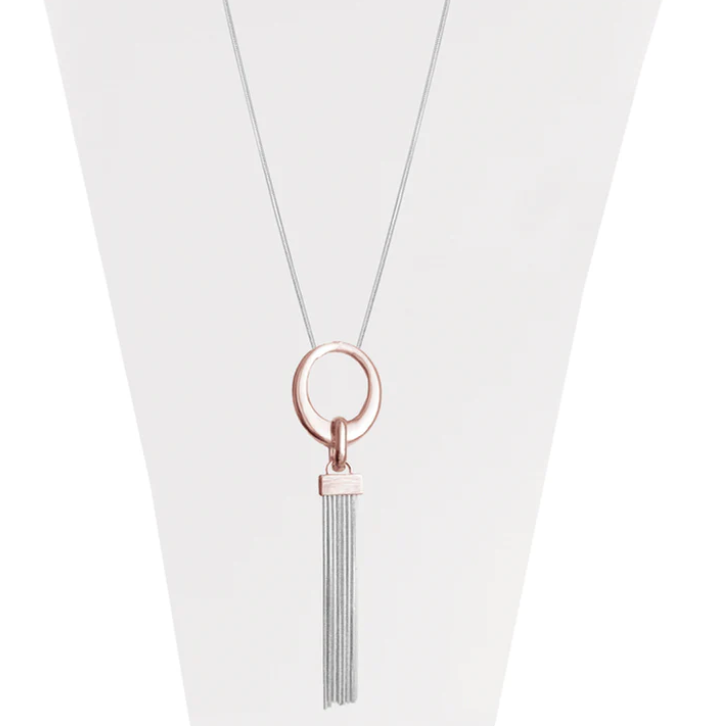 Necklace - Pendant with Metal Tassel - Rose Gold