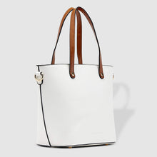 Load image into Gallery viewer, the Olivia is a great everyday bag.  Grab and go with its top handles or wear comfortably over your shoulder with the detachable shoulder strap.  Features:  1 x Zip Pocket 2 Slip Pockets Internal lining - Black/White Stripe Extension strap: 82cm Adjustable Detachable Closure: Secure Zip Material: Vegan Leather  Hardware: Light Gold  Dimensions: W25 x H24 x D15 cm
