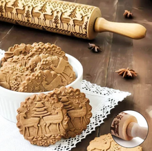 Load image into Gallery viewer, Holiday Kitchen - Winter Embossed Wooden Rolling Pin
