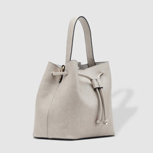 Load image into Gallery viewer, Complete with a drawstring closure, the Sasha is perfect for your next brunch with the girls, or a day out on the town.  Wear it your way and sling over your shoulder for a more casual look or carry by her top handle for a dressier option.  Features:  1 Slip Pocket Internal lining - Vegan Leather Extension strap: 114-128cm Adjustable Detachable Closure: Magnetic Clasp with Draw String Material: Vegan Leather  Hardware: Light Gold  Dimensions: W26 x H23 x D14 cm 
