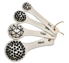 Load image into Gallery viewer, Measuring Spoons Set - Ceramic Black/White Vintage Style
