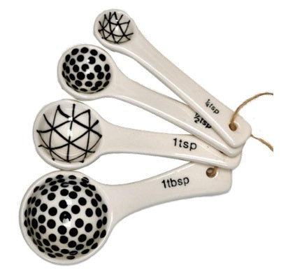 Measuring Spoons - Ceramic Black/White Vintage Style Set of 4