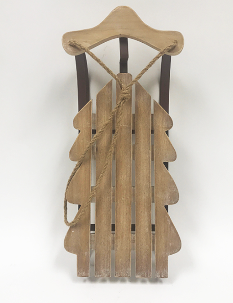 Holiday Decor - Vintage Wood/Metal Mini Sleigh/Sled with Rope
