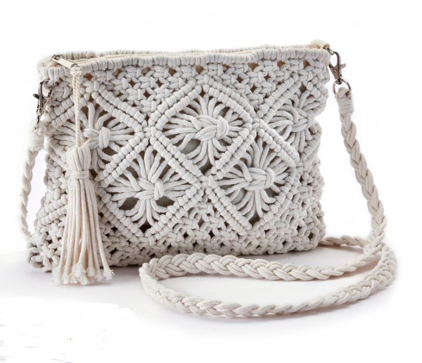 Crossbody Bag- Hand-Woven Cotton Rope Crochet Clutch - White